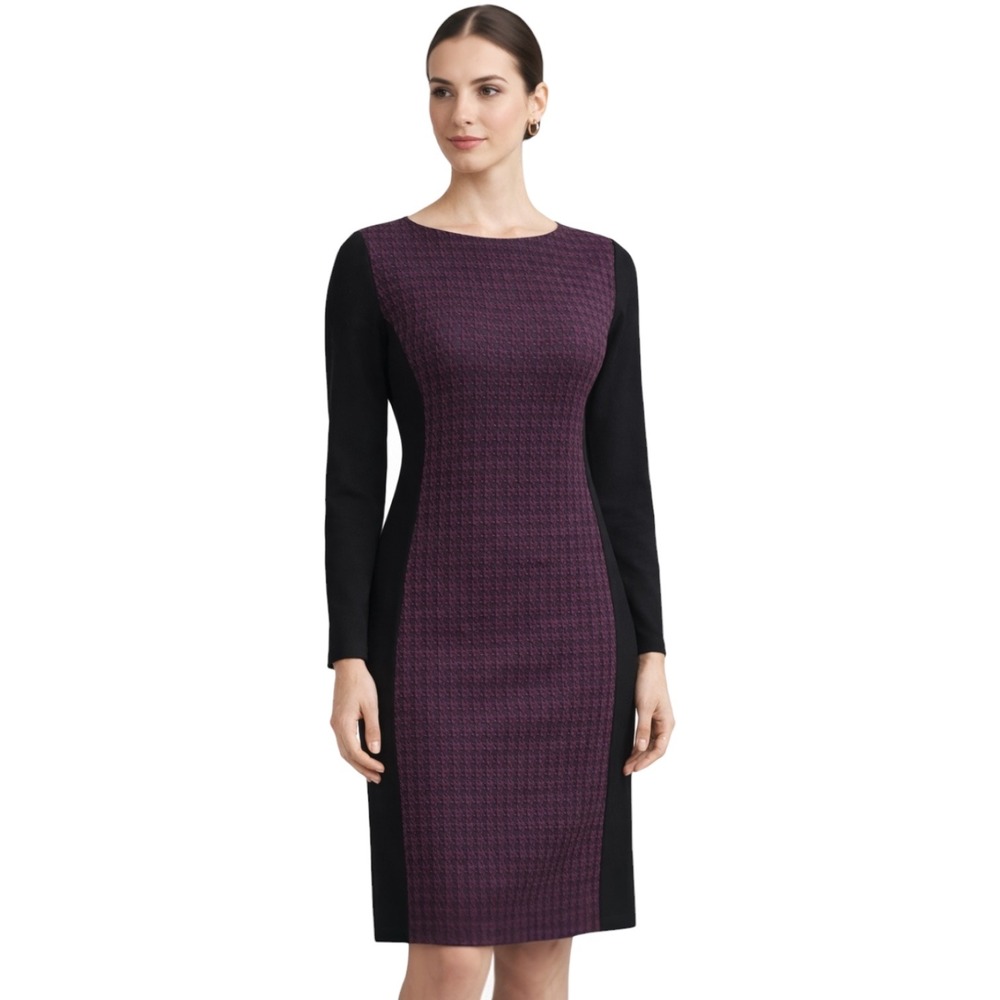 Max Mara Weekend Purple Black Houndstooth Knee Length Midi Dress Size Medium M